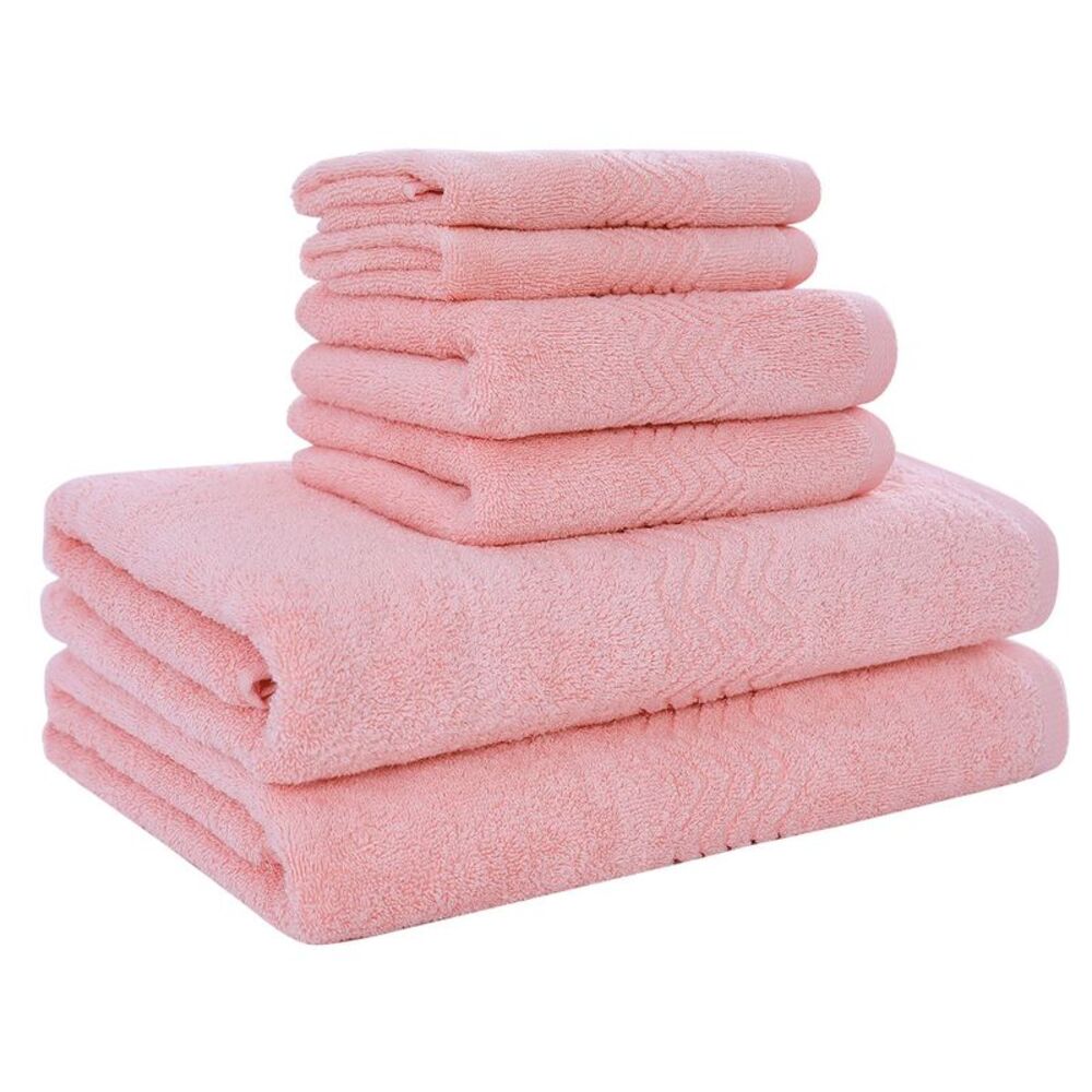 6pcs 100% Cotton Bath Towel Set Super Soft Absorbent Towels for Home Pink